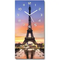 Tulup Wanduhr aus Glas – 30x60 cm - Glasbild - Glasuhr - Gehärtetes Glas -Eiffelturm Paris