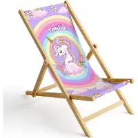 Ferocity Kinder Holz-Liegestuhl Personalisierbar Klappbar Klappliegestuhl Sonnenliege Strandstuhl Wechselbezug Motiv Einhorn Unicorn [119]