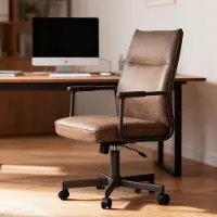 Duhome Schreibtischstuhl Ergonomisch Drehbar Bürostuhl Höhenverstellbar mit Armlehnen Drehstuhl mit Rollen für Büro Arbeitszimmer Office, Braun