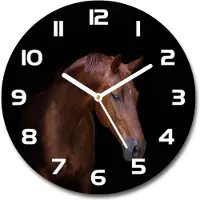 Tulup Wanduhr aus Glas 30fi Glasbild Glasuhr Gehärtetes Glas - weisse-zeiger - Brown horse