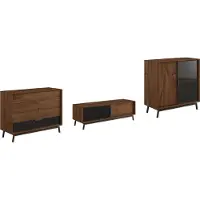 Feldmann-Wohnen Wohnzimmer-Set Modern Loft Wohnwand Massivholz geölt Ausführung wählbar,Kommode, Lowboard, Weinregal (Glas),Eiche Tabak