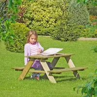 Gartenpirat Kindertisch aus Holz imprägniert Kindersitzgruppe Tisch und Bank für Spielhaus