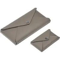 Eglooh Set Visitenkarten Etui + Federmäppchen aus Leder Taupe Grau - Kreditkarten-Etuis - Hergestellt in Italien