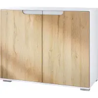 Vladon Kommode Sylt V3, Moderner Küchenschrank mit 2 großen Türen Weiß matt / Eiche Natur (92,5 x 75.5 x 35)