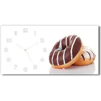 Tulup Wanduhr aus Glas – 60x30 cm - Glasbild - Glasuhr - Gehärtetes Glas - weisse-zeiger - Donuts mit Schokolade