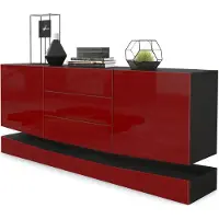 Vladon Sideboard City, Germany, Schwarz matt/Bordeaux Hochglanz - Moderne Kommode für Ihr Wohnbereich (178 x 72 x 38 cm)
