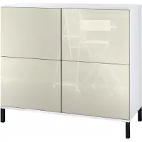 Vladon Kommode Rova V3, Moderner Küchenschrank mit 4 Push-to-Open Türen Weiß matt / Creme Hochglanz (92,5 x 83.5 x 35)