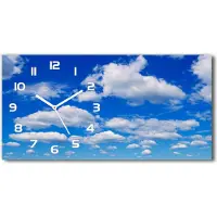 Tulup Wanduhr aus Glas – 60x30 cm - Glasbild - Glasuhr - Gehärtetes Glas - weisse-zeiger - Wolken im Himmel