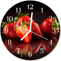 Tulup Glasuhr Wanduhr Küchenuhr Echt-Glas 30fi cm Erdbeeren rot