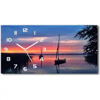 Tulup Wanduhr aus Glas – 60x30 cm - Glasbild - Glasuhr - Gehärtetes Glas - weisse-zeiger - Segelboote bei Sonnenuntergang