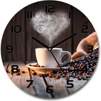 Tulup Wanduhr aus Glas 30fi Glasbild Glasuhr Gehärtetes Glas - schwarze-zeiger - Cup of coffee