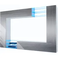 Vladon Wohnwand Mirage, Germany, Anbauwand mit Rückwand mit 2 Türen, 2 Klappen und 6 offenen Glasablagen, Weiß matt/Avola-Anthrazit, inkl. LED-Beleuchtung (262 x 183 x 39 cm)