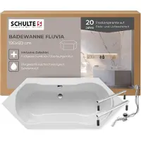 Schulte Badewanne Sechseck Modell Fluvia, 190x80 cm, Weiß Sanitäracryl, inkl. Fußgestell und Ablauf