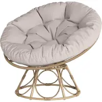 Fortuna Lai Papasansessel Rattan 360° drehbar Korbsessel mit Sitzkissen Durchmesser 90 cm runder Outdoor Rattansessel Drehsessel Loungesessel Liegesessel für Wohnzimmer Garten Balkon Hellgrau
