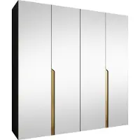 Mirjan 24 Kleiderschrank Mila 3 200 mit Spiegel, Schlafzimmer, Kleiderschrank, mit vier Drehturen und mit zwei Kleiderstange, Modern, Garderobenschrank (Farbe: Schwarz + Gold)