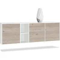 Vladon Kommode Cuba, Germany, Weiß matt/Eiche Nordic - Modernes Sideboard für Ihr Wohnbereich - (BxHxT) 182x53x35 cm