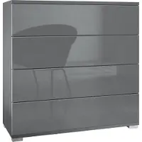 Vladon Kommode Pavos V3, Sideboard mit 4 Schubladen Anthrazit matt/Grau Hochglanz (76 x 76 x 35 cm)