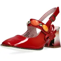 LAURA VITA Damen Pumps Slingback Leder Schleife Dekorsteine HICMIMO 16, Größe:37 EU, Farbe:Rot