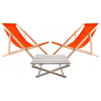 Woodok Liegestuhl mit Couchtisch – 2-teiliges Gartenmöbel-Set aus Holz, Orange – Klappbarer Relaxstuhl & Beistelltisch – Wetterfest, für Balkon, Terrasse