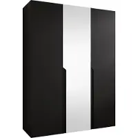 Mirjan 24 Kleiderschrank Mila 2 150 mit Spiegel, Schlafzimmer, Kleiderschrank, mit drei Drehturen und mit zwei Kleiderstange, Modern, Garderobenschrank (Farbe: Schwarz + Schwarz)