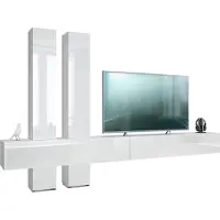 Vladon Wohnwand Moja, Germany, - Weiß matt & Weiß/Weiß Hochglanz - Moderne Anbauwand für Ihr Wohnzimmer (BxHxT) 330 x 204 x 39 cm