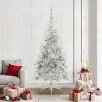 vidaXL "Schlussverkauf" Künstlicher vorbeleuchteter Weihnachtsbaum(1 pc) - Kunstbaum/Tannenbaum - Silber 210 cm PET C7863