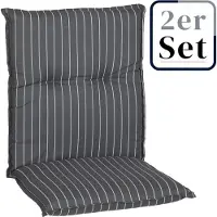 Green Spirit 2er Set Niedriglehner Auflage Belm, Motiv - gestreift, grau - weiss, 101x50x6cm