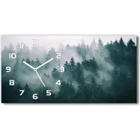 Tulup Wanduhr aus Glas – 60x30 cm - Glasbild - Glasuhr - Gehärtetes Glas - weisse-zeiger - den Wald Nebel über