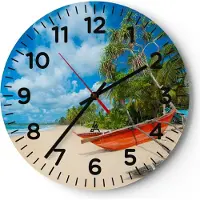 ARTTOR Wanduhr - Rund - Glasuhr - Golf Ozean Palme Boot - 30x30cm - Schleichendes Uhrwerk - Lautlos - zum Aufhängen bereit - Dekoration Modern - Wanddekoration aus Glas - C4AR30x30-2388