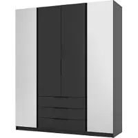 Masseno Drehtürenschrank CAGLIARI 200 cm Kleiderschrank Schlafzimmer Schrank 4-türig mit Spiegel Schwarz