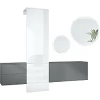 Vladon Garderoben-Set DualVista, bestehend aus 1 Garderobenpaneel, 1 Schubkastenschrank, 1 Schrankmodul und 2 Spiegel, Anthrazit matt/Weiß Hochglanz