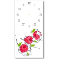 Tulup Wanduhr aus Glas – 30x60 cm - Glasbild - Glasuhr - Gehärtetes Glas -Himbeeren