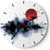 ARTTOR Wanduhr - Rund - Glasuhr - Rot Sonne Tor - 40x40cm - Schleichendes Uhrwerk - Lautlos - zum Aufhängen bereit - Dekoration Modern - Wanddekoration aus Glas - C3AR40x40-4666