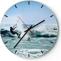 ARTTOR Wanduhr - Rund - Glasuhr - Drachen-Surfen Wasser Ozean - 30x30cm - Schleichendes Uhrwerk - Lautlos - zum Aufhängen bereit - Dekoration Modern - Wanddekoration aus Glas - C3AR30x30-2385