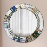 Coloray Runder Spiegel mit Modernem Aufdruck - Dekospiegel Wandmontage -abstrakt gebeizt glas- Ø60cm