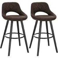 Woltu Barhocker 2er Set Barstuhl Bistrohocker Tresenhocker mit Lehne und Fußstütze Design Stuhl Holz Stoffbezug Dunkelbraun