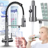 ARI 3-Wege Küchenarmatur Solid Spring mit Wasserfilter-Anschluss, herausziehbare Brause, 360° schwenkbar, getrennte Wasserwege, Keramikkartusche Graphit