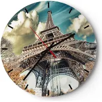 ARTTOR Wanduhr - Rund - Glasuhr - Eiffel technik europa frankreich - 40x40cm - Schleichendes Uhrwerk - Lautlos - zum Aufhängen bereit - Dekoration Modern - Wanddekoration aus Glas - C3AR40x40-2489