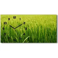 Tulup Wanduhr aus Glas – 60x30 cm - Glasbild - Glasuhr - Gehärtetes Glas - schwarze-zeiger - Reisfeld