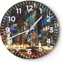 ARTTOR Wanduhr - Rund - Glasuhr - Stadt Nacht Straße - 30x30cm - Schleichendes Uhrwerk - Lautlos - zum Aufhängen bereit - Dekoration Modern - Wanddekoration aus Glas - C4AR30x30-3787