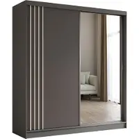 Masseno Schiebetürenschrank NELVIA 200 cm Kleiderschrank Schlafzimmer Schrank 2-türig mit Spiegel und Lamellen Grau