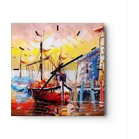 ARTTOR Wanduhr - Quadrat - Glasuhr - Boot Segel Meer - 40x40cm - Schleichendes Uhrwerk - Lautlos - zum Aufhängen bereit - Dekoration Modern - Wanddekoration aus Glas - C3AC40x40-3435