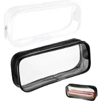 Markenlos 2 Stück durchsichtige Etui - Make-up-Tasche mit Reißverschluss - tragbare Aufbewahrungstasche für Kosmetik - Schul- und Büromaterial - weiß