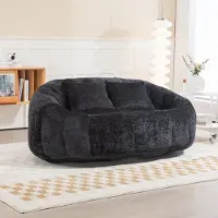 STILVORA Sitzsack Extra breites Loungesofa mit 2 Kissen, dick gepolsterter Relaxsessel, Ecksofa mit Chenille-Stoff, Schwarz