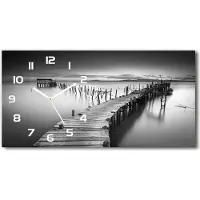Tulup Wanduhr aus Glas – 60x30 cm - Glasbild - Glasuhr - Gehärtetes Glas - weisse-zeiger - Holzsteg
