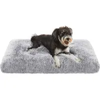 Markenlos Flauschiges langes Plüsch-Hunde Bett - 80 x 50 cm - weiche Füllung - maschinenwaschbar - multifunktional - hellgrau