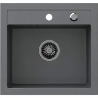 VBChome Spülbecken 50 x 47 cm Grau Spüle Einzelbecken Küche Einbauspüle Verbundspüle Küchenspüle Gesprenkelt flächenbündig Siphon Waschbecken