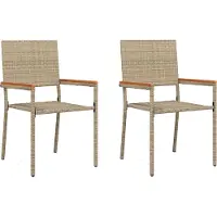 vidaXL Möbel Stapelbare Gartenstühle mit Kissen 2er Set Beige Poly Rattan - Gartenstühle 42006827