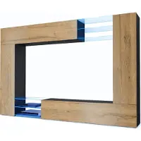 Vladon Wohnwand Mirage, Germany, Anbauwand mit Rückwand mit 2 Türen, 2 Klappen und 6 offenen Glasablagen, Schwarz matt/Eiche Natur, inkl. LED-Beleuchtung (262 x 183 x 39 cm)