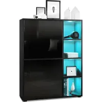 Vladon Highboard Schrank Anrichte Cuba mit 8 Fächern, Germany, Korpus in Schwarz matt / Fronten in Schwarz Hochglanz, mit RGB LED Beleuchtung